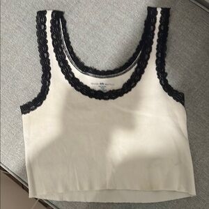 Brandy Melville Cream and Black Embellished Crop Tank Top